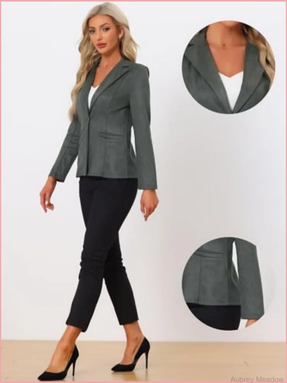 Faux Suede Casual Blazer with Lapel Collar Long Sleeve Work Office Jacket
